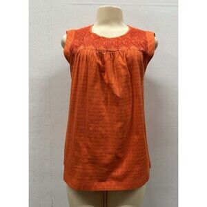 J CREW women size 2 Sleeveless eyelet embroidered crew neck orange cotton blouse